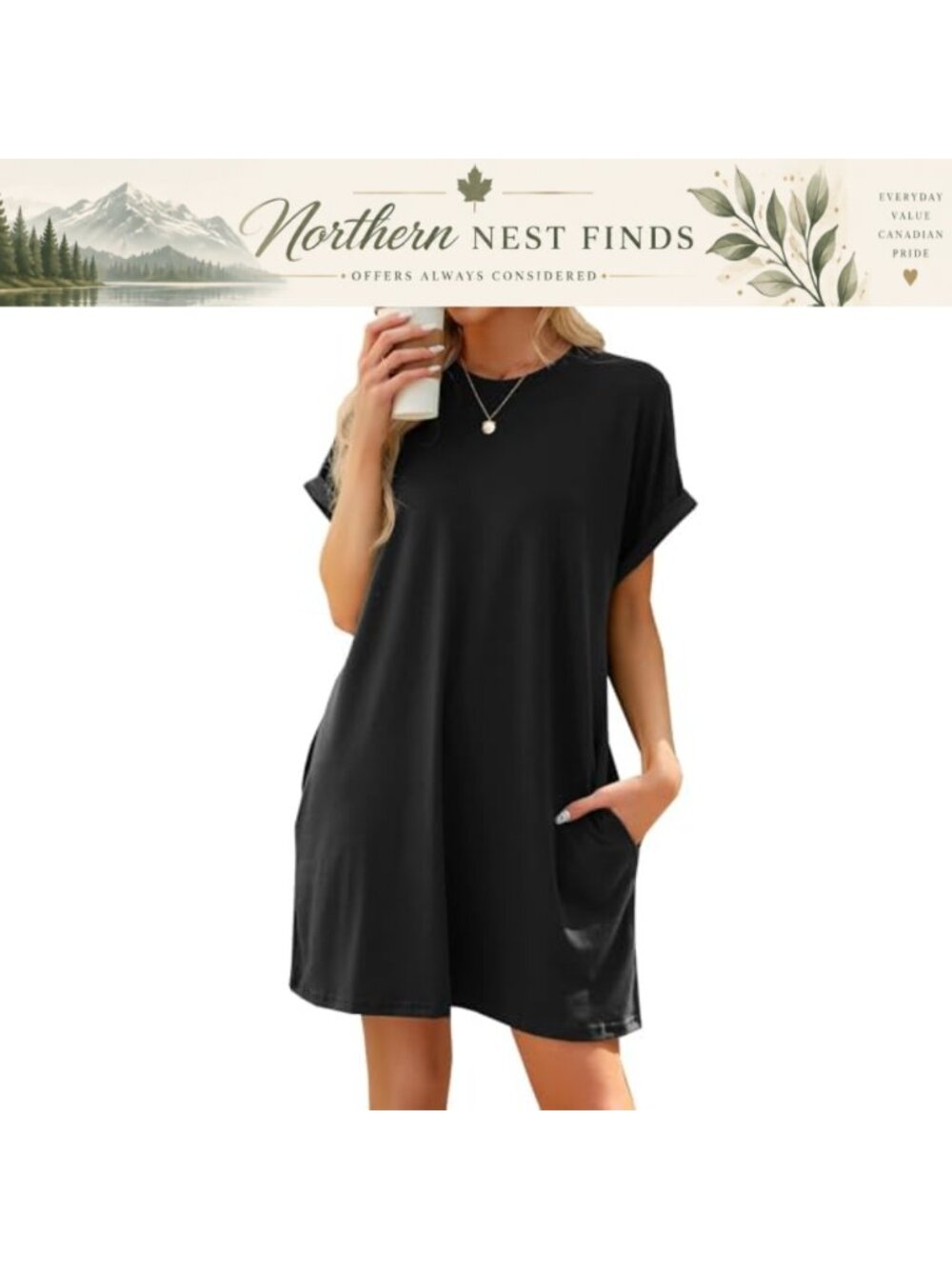 Womens Summer Casual Loose Crew Neck Short Sleeve T Shirt Dress with Pockets